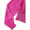 imageLYANER Womens V Neck Shirred Polka Dots Long Sleeve Frill Crop Blouse Shirt TopsSolid Hot Pink