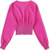 imageLYANER Womens V Neck Shirred Polka Dots Long Sleeve Frill Crop Blouse Shirt TopsSolid Hot Pink