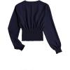 imageLYANER Womens V Neck Shirred Polka Dots Long Sleeve Frill Crop Blouse Shirt TopsSolid Navy