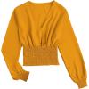 imageLYANER Womens V Neck Shirred Polka Dots Long Sleeve Frill Crop Blouse Shirt TopsSolid Yellow