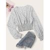 imageLYANER Womens V Neck Shirred Polka Dots Long Sleeve Frill Crop Blouse Shirt TopsWhite