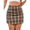 imageLYANER Womens Cute Split Front Plaid High Waist Zip Up Mini Bodycon SkirtBrown