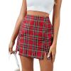 imageLYANER Womens Cute Split Front Plaid High Waist Zip Up Mini Bodycon SkirtRed