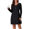 imageLYANER Womens Knit Crew Neck Long Sleeve Button Down Short Nightdress Sleepwear LoungewearBlack