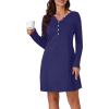 imageLYANER Womens Knit Crew Neck Long Sleeve Button Down Short Nightdress Sleepwear LoungewearNavy Blue