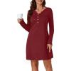 imageLYANER Womens Knit Crew Neck Long Sleeve Button Down Short Nightdress Sleepwear LoungewearWine Red
