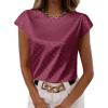 imageLYANER Womens Satin Polka Dots Cap Sleeve Crewneck Elegant Office Blouse TopsPurplish Red