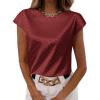 imageLYANER Womens Satin Polka Dots Cap Sleeve Crewneck Elegant Office Blouse TopsWine Red