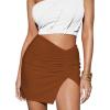 imageLYANER Womens Sexy Ruched Pleated Side Split Slit Ribbed Short Mini SkirtBrown