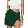 imageLYANER Womens Sexy Ruched Pleated Side Split Slit Ribbed Short Mini SkirtDark Green