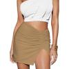 imageLYANER Womens Sexy Ruched Pleated Side Split Slit Ribbed Short Mini SkirtKhaki