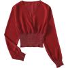 imageLYANER Womens V Neck Shirred Polka Dots Long Sleeve Frill Crop Blouse Shirt TopsSolid Red
