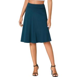 imageLYANER Womens Knee Length Skirt Lightweight Ruched High Waist Skirts Casual Flared SkirtBlue