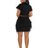 imageLYANER Womens 2 Piece Outfits Crewneck Fringe Short Sleeve Crop Top and Tassel Trim Bodycon Mini Skirt SetBlack