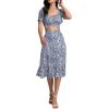 imageLYANER Womens 2 Piece Outfits Floral Self Tie Knot Crop Top and Midi Skirt Set2blue
