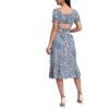 imageLYANER Womens 2 Piece Outfits Floral Self Tie Knot Crop Top and Midi Skirt Set2blue