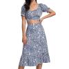 imageLYANER Womens 2 Piece Outfits Floral Self Tie Knot Crop Top and Midi Skirt Set2blue