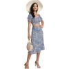 imageLYANER Womens 2 Piece Outfits Floral Self Tie Knot Crop Top and Midi Skirt Set2blue