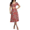 imageLYANER Womens 2 Piece Outfits Floral Self Tie Knot Crop Top and Midi Skirt Set3red