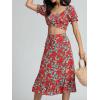 imageLYANER Womens 2 Piece Outfits Floral Self Tie Knot Crop Top and Midi Skirt Set3red