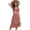 imageLYANER Womens 2 Piece Outfits Floral Self Tie Knot Crop Top and Midi Skirt Set3red