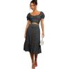 imageLYANER Womens 2 Piece Outfits Floral Self Tie Knot Crop Top and Midi Skirt SetBlack