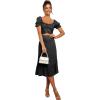 imageLYANER Womens 2 Piece Outfits Floral Self Tie Knot Crop Top and Midi Skirt SetBlack