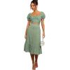 imageLYANER Womens 2 Piece Outfits Floral Self Tie Knot Crop Top and Midi Skirt SetGreen