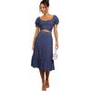 imageLYANER Womens 2 Piece Outfits Floral Self Tie Knot Crop Top and Midi Skirt SetNavy