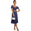 imageLYANER Womens 2 Piece Outfits Floral Self Tie Knot Crop Top and Midi Skirt SetNavy