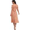 imageLYANER Womens 2 Piece Outfits Floral Self Tie Knot Crop Top and Midi Skirt SetOrange