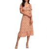 imageLYANER Womens 2 Piece Outfits Floral Self Tie Knot Crop Top and Midi Skirt SetOrange
