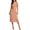 imageLYANER Womens 2 Piece Outfits Floral Self Tie Knot Crop Top and Midi Skirt SetOrange