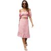 imageLYANER Womens 2 Piece Outfits Floral Self Tie Knot Crop Top and Midi Skirt SetPink