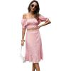 imageLYANER Womens 2 Piece Outfits Floral Self Tie Knot Crop Top and Midi Skirt SetPink