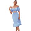imageLYANER Womens 2 Piece Outfits Floral Self Tie Knot Crop Top and Midi Skirt SetSolid Blue