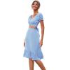 imageLYANER Womens 2 Piece Outfits Floral Self Tie Knot Crop Top and Midi Skirt SetSolid Blue