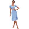 imageLYANER Womens 2 Piece Outfits Floral Self Tie Knot Crop Top and Midi Skirt SetSolid Blue