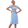 imageLYANER Womens 2 Piece Outfits Floral Self Tie Knot Crop Top and Midi Skirt SetSolid Blue