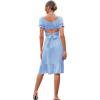 imageLYANER Womens 2 Piece Outfits Floral Self Tie Knot Crop Top and Midi Skirt SetSolid Blue