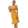 imageLYANER Womens 2 Piece Outfits Floral Self Tie Knot Crop Top and Midi Skirt SetSolid Ginger