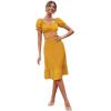 imageLYANER Womens 2 Piece Outfits Floral Self Tie Knot Crop Top and Midi Skirt SetSolid Ginger