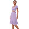 imageLYANER Womens 2 Piece Outfits Floral Self Tie Knot Crop Top and Midi Skirt SetSolid Lavender