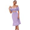 imageLYANER Womens 2 Piece Outfits Floral Self Tie Knot Crop Top and Midi Skirt SetSolid Lavender