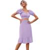 imageLYANER Womens 2 Piece Outfits Floral Self Tie Knot Crop Top and Midi Skirt SetSolid Lavender