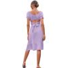 imageLYANER Womens 2 Piece Outfits Floral Self Tie Knot Crop Top and Midi Skirt SetSolid Lavender
