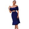 imageLYANER Womens 2 Piece Outfits Floral Self Tie Knot Crop Top and Midi Skirt SetSolid Navy
