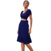 imageLYANER Womens 2 Piece Outfits Floral Self Tie Knot Crop Top and Midi Skirt SetSolid Navy