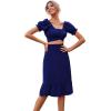 imageLYANER Womens 2 Piece Outfits Floral Self Tie Knot Crop Top and Midi Skirt SetSolid Navy
