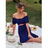imageLYANER Womens 2 Piece Outfits Floral Self Tie Knot Crop Top and Midi Skirt SetSolid Navy